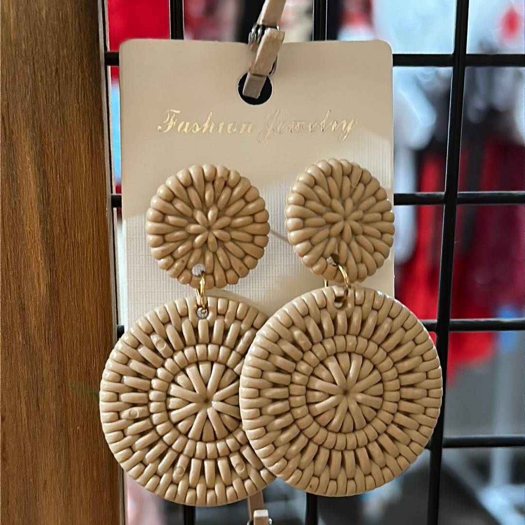 Circular faux wicker earrings