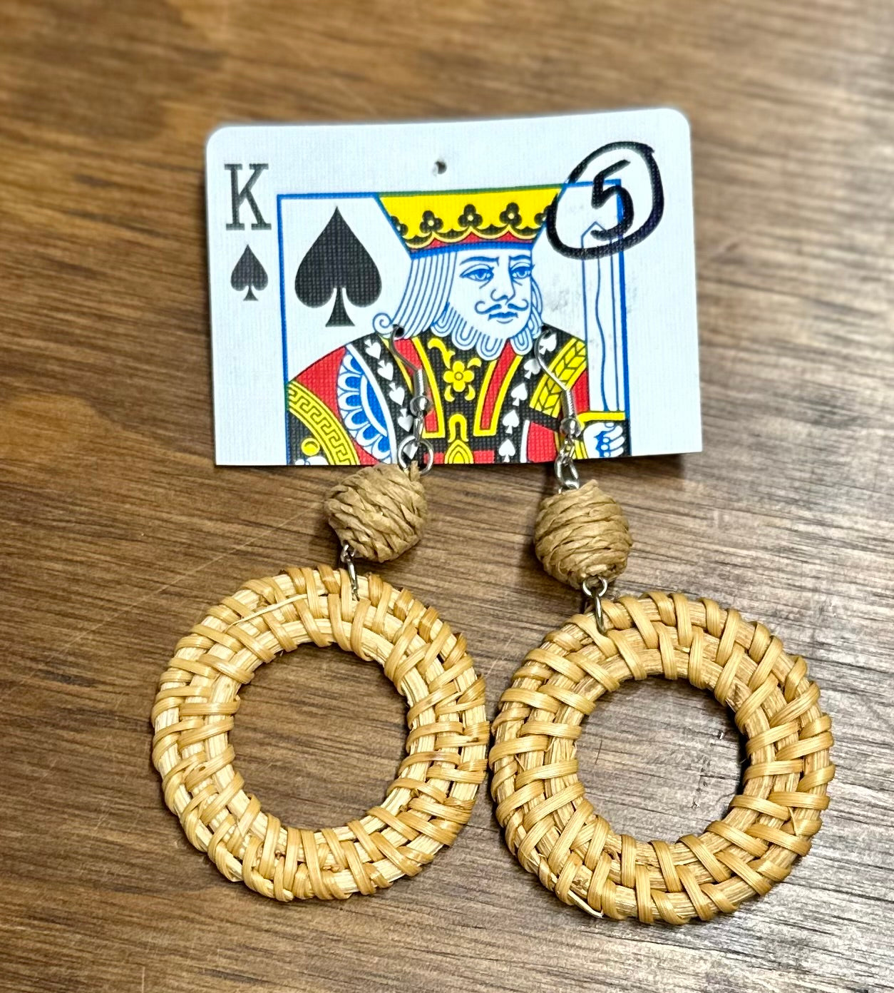 Wicker, earrings, king of spades