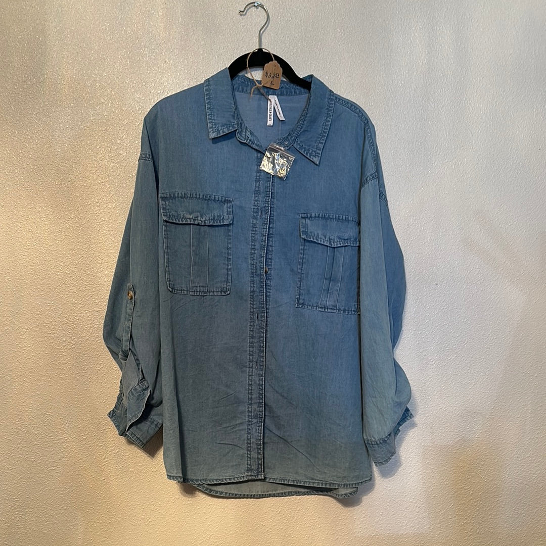 Denim button up size large