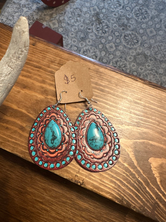 Turquoise and brown earrings