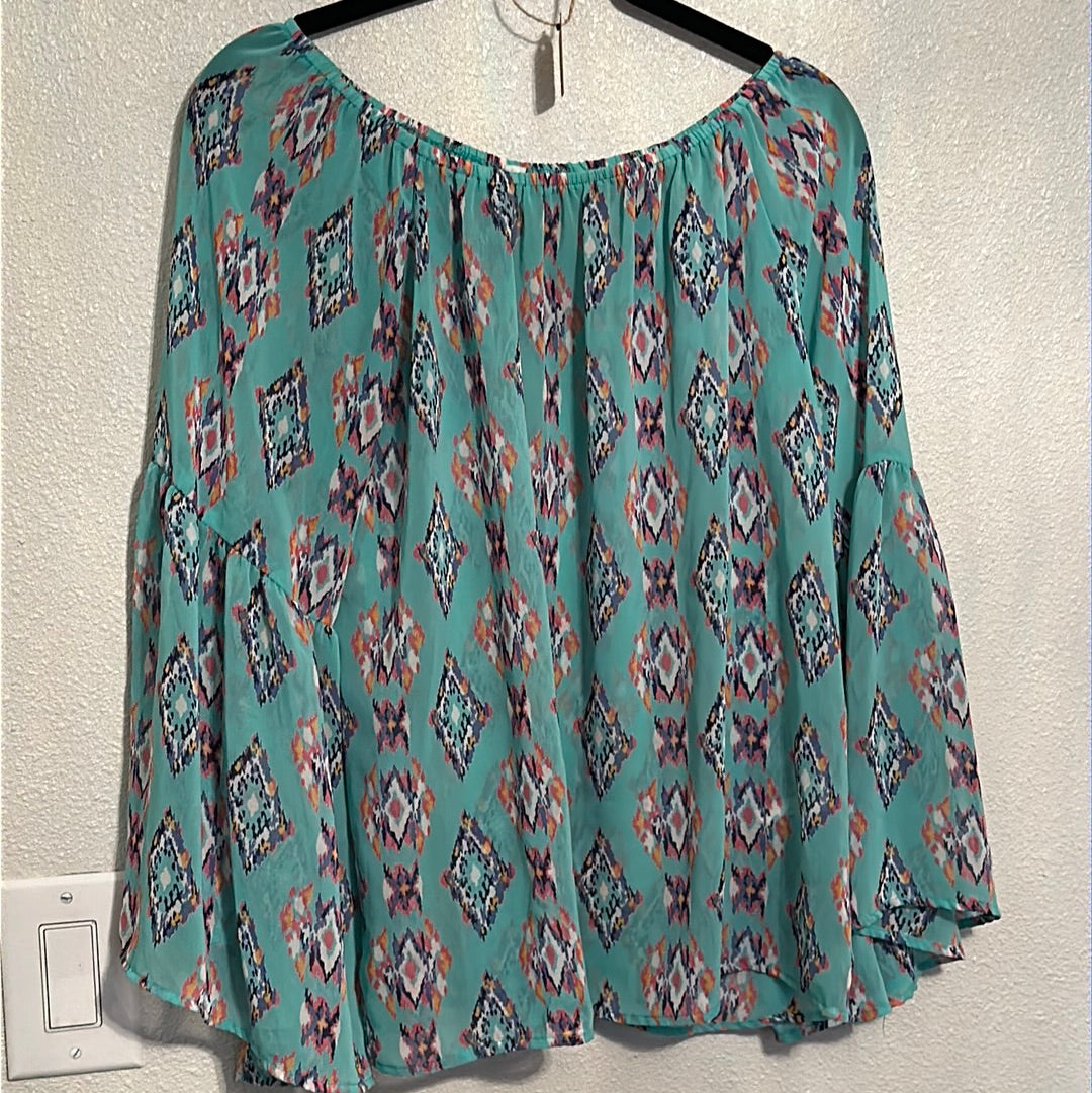 Blue Aztec blouse, size small