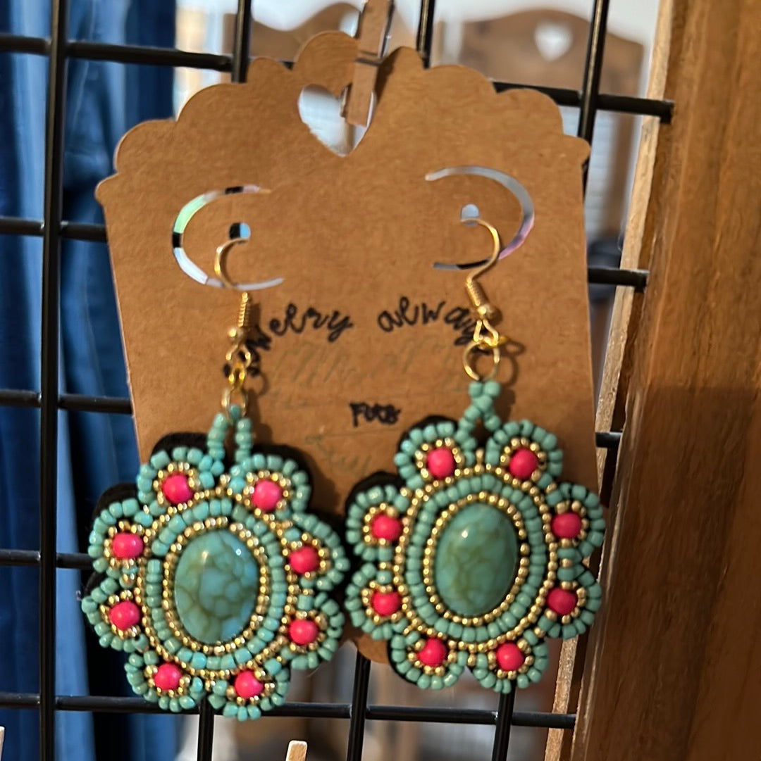 Turquoise, flower earrings