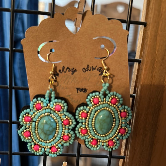 Turquoise, flower earrings