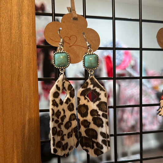 Leopard and turquoise earrings