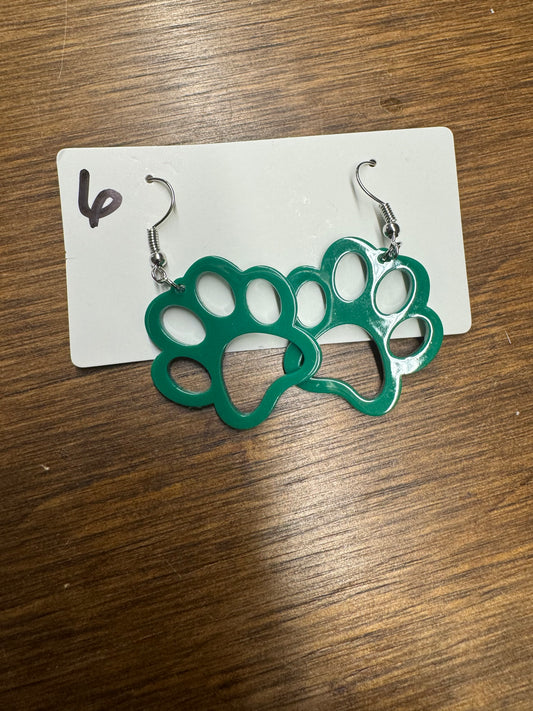 Green paw print earrings