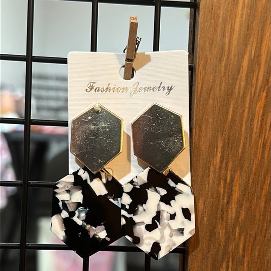 Black and white marble earrings