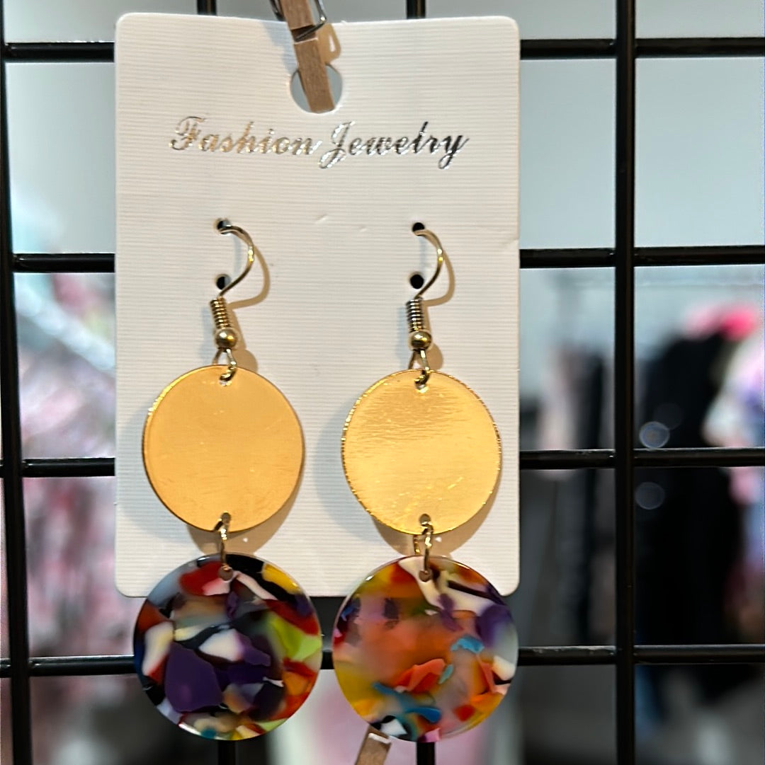 Golden marble circular earrings