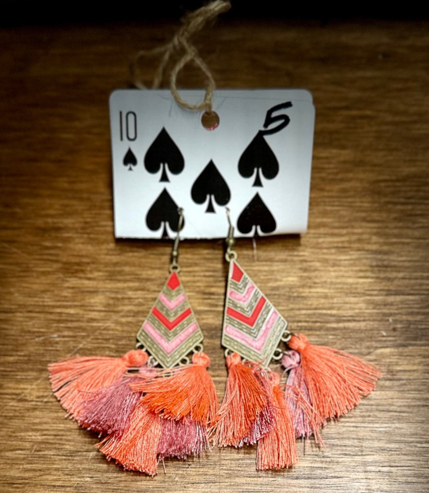 Red and pink dangly earrings